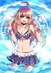  ahoge bad_id bad_pixiv_id bikini blonde_hair female highres hijiri_byakuren magic_circle midriff multicolored_hair open_mouth purple_hair smile solo swimsuit touhou two-tone_hair velia water yellow_eyes 