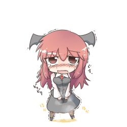  blush chibi commentary_request crying crying_with_eyes_open dekasudachin female head_wings koakuma necktie open_mouth peeing peeing_self red_eyes red_hair shirt skirt solo tears touhou trembling urine wings 