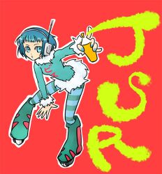  bis_(jsr) blue_eyes blue_hair commentary_request female headphones inline_skates itsukage jet_set_radio lipstick makeup nail_polish pantyhose roller_skates short_hair skates solo spray_paint striped_clothes striped_pantyhose 