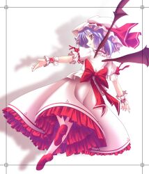  back bad_id bad_pixiv_id bat_wings blue_hair commentary_request dress female hat highres ina_(inadahime) red_eyes remilia_scarlet shoes short_hair solo touhou wings 