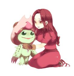  bad_id bad_pixiv_id brown_eyes brown_hair cowboy_hat cowboy_western digimon digimon_(creature) digimon_adventure dress female ginmu gloves hat long_dress long_hair monster palmon photoshop_(medium) tachikawa_mimi 