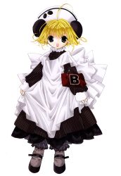  armband black_eyes blonde_hair blush di_gi_charat dress female hat highres koge_donbo looking_at_viewer piyoko simple_background solo standing tareme white_background white_dress 