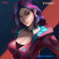  1girls big_breasts black_hair blue_eyes chain_necklace chains choker egirl eyelashes female fortnite light_skin looking_at_viewer medium_hair naughty_face pale_skin pink_eyeshadow pink_hair purple_hair rox_(fortnite) safe seductive_smile slim smile tagme two_tone_hair viktorbright 