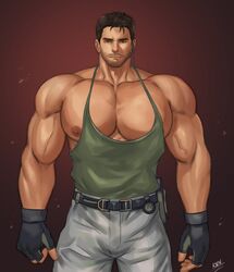  1male abs bara big_breasts big_nipples big_pecs brown_hair chris_redfield clothed clothing dark_hair facial_hair gloves huge_breasts huge_pecs human human_only k-sen male male_nipples male_only manboobs moobs muscle muscles muscular muscular_male nipples pecs resident_evil resident_evil_5 revealing_clothes skimpy skimpy_clothes tight_clothing vein veins veiny veiny_muscles white_male 