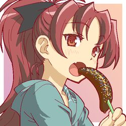  :o bad_id bad_pixiv_id bow chocolate_banana female hairbow long_hair looking_at_viewer lowres mahou_shoujo_madoka_magica mahou_shoujo_madoka_magica_(anime) oekaki oerba_yun_fang open_mouth ponytail red_hair sakura_kyoko solo yuuya_(yu-ya&#039;s) 