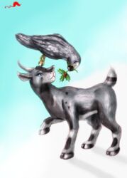  ambiguous_gender avian bharal bird bovid bovid_horn caprine caprine_horn conditional_dnp duo dwarf_bharal female feral feralized goat_horn holidays holly_(plant) horn mammal nos_(fursona) nude plant rork whimsicalsquirrel 