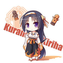  black_hair chibi chinese_commentary commentary_request female japanese_clothes karama korama kurano_kiriha langbazi long_hair photoshop_(medium) ponytail purple_eyes rokujouma_no_shinryakusha!? solo 