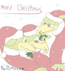  3_heads abobarseem avoid_posting blush christmas cuphead_(game) dragon european_mythology greek_mythology grim_matchstick hi_res holidays hydra male multi_head mythological_creature mythological_scalie mythology scalie shy western_dragon 