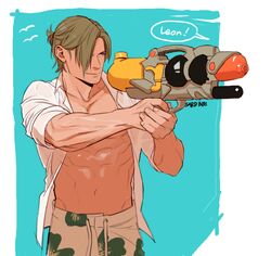  blonde_hair leon_kennedy male_focus msucle resident_evil smile solo summer 