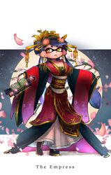  +_+ .52_gal_(splatoon) alternate_costume bad_id bad_pixiv_id black_footwear black_hair boots brown_eyes callie_(splatoon) cherry_blossoms chinese_clothes cross-laced_footwear dress earrings english_text female flower full_body hair_flower hair_ornament hairpin headdress highres holding holding_weapon inkling jewelry kashu_(hizake) long_dress long_hair looking_to_the_side parted_lips pointy_ears red_dress solo splatoon_(series) splatoon_1 standing tarot tarot_(medium) tentacle_hair the_empress_(tarot) very_long_hair weapon 