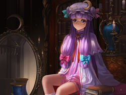  book dress glasses hat patchouli_knowledge purple_eyes purple_hair saber_01 touhou 