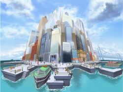  building city cityscape game_freak naoki_saito official_art pokemon pokemon_(game) pokemon_black_and_white pokemon_bw ship sky skyscraper 