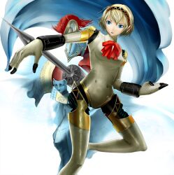  aegis_(persona) android bad_id bad_pixiv_id blonde_hair blue_eyes bow doll_joints female joints painttool_sai_(medium) palladion persona persona_3 ribbon robot_joints shijima_(tanfn) solo 