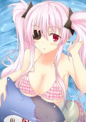  :o bad_id bad_pixiv_id bikini breasts cleavage eyepatch female frilled_bikini frills hair_ornament highres inflatable_toy large_breasts long_hair nakatama_kyou navel partially_submerged plaid red_eyes senran_kagura senran_kagura_shoujo-tachi_no_shin&#039;ei shark solo swimsuit twintails underboob very_long_hair wet yagyu_(senran_kagura) 