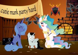  alicorn anokorok axe banner black_hair blue_hair bondage bondage bound brand brown_eyes crown cutie_mark english_text equid equine female feral fire friendship_is_magic group hair hasbro headgear hi_res horn horse male mammal matt_firstar melee_weapon multicolored_hair my_little_pony mythological_creature mythological_equine mythology pony princess_celestia_(mlp) princess_luna_(mlp) purple_eyes rainbow_hair rope shield sword text torture weapon wings 