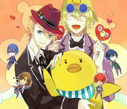  6+boys animal bad_id bad_pixiv_id bird blonde_hair blue_eyes blue_hair brown_hair duck glasses hat heart hijirikawa_masato ichinose_tokiya ittoki_otoya jiku_(0128hirosi) jinguuji_ren kurusu_shou long_hair male_focus multiple_boys red_eyes red_hair shinomiya_natsuki_(uta_no_prince-sama) starish uta_no_prince-sama 