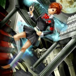  bad_id bad_pixiv_id belt evoker female gekkoukan_high_school_uniform gun persona persona_3 persona_3_portable red_eyes red_hair school_uniform shijima_(tanfn) shiomi_kotone skirt socks solo thighhighs weapon zettai_ryouiki 