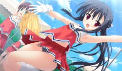  black_hair cheerleader game_cg gloves kitamikado_ritsuko panties princess_evangile red_eyes saeki_nao underwear 