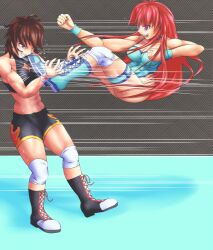  2girls abs arena catfight female girls highres multiple_girls muscle wrestle_angels wrestling 