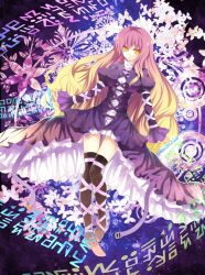  bad_id bad_pixiv_id black_thighhighs breasts brown_eyes brown_hair dress female flower gradient_hair highres hijiri_byakuren large_breasts long_hair multicolored_hair photoshop_(medium) purple_hair ribbon scroll smile solo sorcerer&#039;s_sutra_scroll suisai_(suisao) thighhighs touhou very_long_hair 