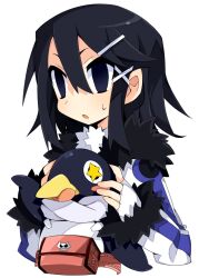  asagiri_asagi asagiri_asagi_(prinny) bad_id bad_pixiv_id banned_artist bird black_eyes black_hair coat disgaea fingerless_gloves gloves hair_ornament hairclip mushimaro nippon_ichi no_pupils prinny short_hair star sweat tongue white_gloves 