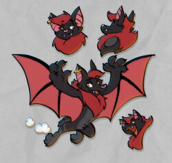  anthro bat black_body black_fur canid canine canis celluloid digital_media_(artwork) ear_piercing ear_ring fangs flying fox fur grey_body hair hi_res hybrid looking_at_viewer male mammal membrane_(anatomy) membranous_wings neck_tuft piercing pink_nose piti_yindee razor_the_flying_fox-bat red_body red_fur red_hair ring_piercing simple_background smile solo teeth tongue toony tuft vintage wings 