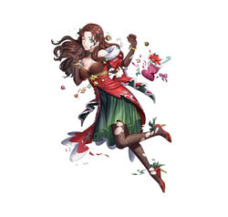  bangle bare_shoulders bracelet breasts brown_gloves brown_hair candy candy_cane cape choker christmas_stocking cleavage clenched_teeth damaged detached_sleeves dorothea_arnault dorothea_arnault_(winter) dress elbow_gloves female fire_emblem fire_emblem:_three_houses fire_emblem_heroes fire_emblem_warriors:_three_hopes fishnet_pantyhose fishnets food full_body gloves green_dress green_eyes high_heels jewelry large_breasts long_hair mikurou_(nayuta) pantyhose solo star_(symbol) star_choker teeth torn_cape torn_clothes torn_pantyhose waist_cape 