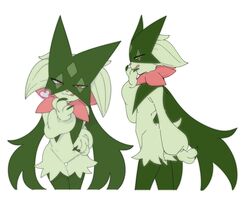  :3 :q claws closed_mouth cropped_legs fur furry green_fur half-closed_eyes heart higaragi meowscarada multiple_views pink_eyes pokemon pokemon_(creature) short_tail simple_background tail tongue tongue_out white_background 