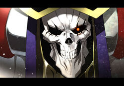  1boy ainz_ooal_gown clenched_teeth commentary glowing glowing_eye hood hood_up letterboxed lich looking_at_viewer male_focus nyoro_(nyoronyoro000) overlord_(maruyama) portrait red_eyes skeleton skull solo teeth 