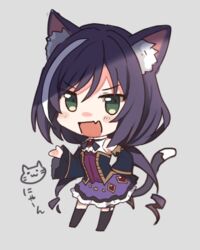  :d animal_ear_fluff animal_ears bare_shoulders black_hair black_sleeves black_thighhighs blush cat_ears cat_girl cat_tail chibi commentary_request detached_sleeves female frilled_skirt frills full_body green_eyes grey_background hair_between_eyes karyl_(princess_connect!) long_hair long_sleeves low_twintails multicolored_hair oerba_yun_fang open_mouth princess_connect! purple_skirt ringlets shirt simple_background skirt sleeveless sleeveless_shirt sleeves_past_wrists smile solo standing streaked_hair tail thighhighs twintails very_long_hair white_hair white_shirt wide_sleeves yuukome_(tekunon) 