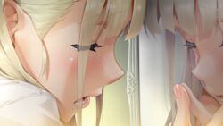  bishoujo_mangekyou blonde_hair blush close crying game_cg happoubi_jin long_hair mirror omega_star reflection tagme_(character) tears 