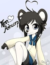  2017 4_fingers absolute_territory ahoge anthro arm_on_knee arm_support artist_logo asian_clothing backward_arm_support bangs bear biped black_body black_ears black_eyes black_fur black_hair black_markings black_nose black_tail blue_background blue_bottomwear blue_clothing blue_skirt bottomwear character_name clothed clothing devil-vox digital_drawing_(artwork) digital_media_(artwork) east_asian_clothing female fingers fully_clothed fur giant_panda gradient_eyes grey_eyes hair heart_(marking) heart_ahoge heart_symbol japanese_clothing japanese_school_uniform kemono ken_ashcorp kenny_(kenashcorp) knees_pulled_up legwear logo looking_aside looking_at_viewer mammal markings monotone_hair monotone_tail multicolored_body multicolored_ears multicolored_fur outline pleated_skirt sailor_collar school_uniform serafuku shirt side_bangs signature simple_background sitting skirt smile solo sweater tail text thigh_highs topwear two_tone_body two_tone_ears two_tone_fur uniform white_body white_clothing white_ears white_fur white_legwear white_outline white_shirt white_sweater white_thigh_highs white_topwear 