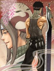  2boys bandana bandana haku haku_(naruto) kubikirihouchou kunai mask momochi_zabuza multiple_boys naruto ninja rokka_(hexapetal) shinobi sword weapon zanbato 