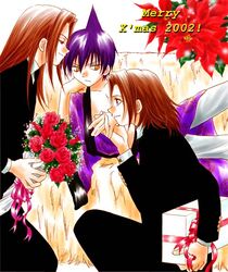  3boys asakura_hao asakura_yoh asakura_you brothers christmas flower male male_focus multiple_boys shaman_king siblings tao_ren twins 