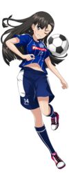  ball black_hair blue_shorts blue_socks blush brown_eyes cleats clenched_teeth clothes_writing emblem female full_body girls_und_panzer girls_und_panzer_senshadou_daisakusen! highres j._league jersey kneehighs leg_up long_hair mito_hollyhock navel nishi_kinuyo official_art one_eye_closed parted_lips pink_footwear resized shiny_skin shoes short_sleeves shorts simple_background soccer soccer_ball soccer_uniform socks solo sportswear stomach teeth transparent_background upscaled waifu2x 