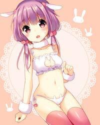  :o adapted_costume alternate_costume animal_band_panties animal_cutout animal_ear_underwear animal_ears arm_at_side bell blush breasts cat_lingerie chibi chibi_inset cleavage_cutout clothing_cutout collarbone commentary_request cowboy_shot detached_collar eyebrows fake_animal_ears female frills fur_trim hair_bobbles hair_ornament ikari_(aor3507) jingle_bell lace_background looking_at_viewer medium_breasts meme_attire navel panties parody pink_thighhighs purple_eyes purple_hair rabbit rabbit_cutout rabbit_ear_panties rabbit_ears rabbit_lingerie short_hair_with_long_locks side-tie_panties solo stomach sweat thigh_gap thighhighs underwear underwear_only vocaloid voiceroid white_panties wrist_cuffs yuzuki_yukari 