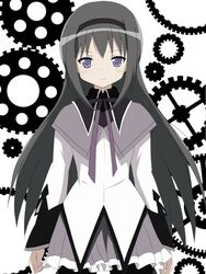  akemi_homura akemi_homura_(magical_girl) bad_id bad_pixiv_id black_hair female gears hairband long_hair mahou_shoujo_madoka_magica mahou_shoujo_madoka_magica_(anime) miracle_(miracle1980) pantyhose purple_eyes solo 