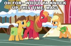  applejack_(mlp) bag big_macintosh_(mlp) caramel_(mlp) clothing equid equine female friendship_is_magic hasbro hat headgear headwear horse image_macro male mammal meme my_little_pony pony stock text 