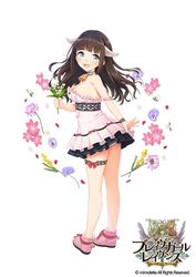  :d bare_legs bell black_skirt blue_flower blue_pansy brave_girl_ravens breasts brown_hair collar copyright_name cow_horns cowbell f-cla female flower flower_request full_body green_eyes hairband highres holding holding_flower horns layered_skirt lily_of_the_valley long_hair looking_at_viewer looking_back low_neckline medium_breasts mimosa_(flower) miruru_dize neck_bell official_art open_mouth pansy panties pantyshot petals pink_flower pink_footwear purple_flower shoes skirt smile solo standing strap_slip tachi-e thighlet underwear white_background white_flower white_panties yellow_flower 