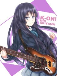  akiyama_mio black_eyes black_hair commentary_request female guitar inaba-no-kuni-tottori instrument k-on! left-handed long_hair plectrum sakuragaoka_high_school_uniform school_uniform solo 