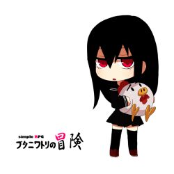  bad_id bad_pixiv_id bird black_hair black_thighhighs chibi chicken eyelashes female hair_between_eyes holding long_hair ngayope no_nose open_mouth original pig pleated_skirt red_eyes school_uniform shoes skirt solo thighhighs uniform 