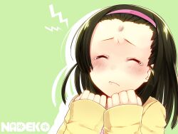  bad_id bad_pixiv_id bakemonogatari black_hair closed_eyes dancho_(dancyo) female forehead hairband monogatari_(series) nisemonogatari sengoku_nadeko sleeves_past_wrists solo tears upper_body 