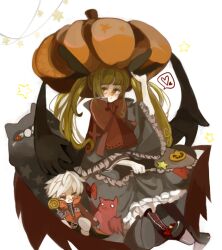  bad_id bad_pixiv_id blazblue blonde_hair boots bow candy character_doll female food fork frills gii gothic_lolita heel-less_heels lolita_fashion lollipop long_hair nago platform_footwear pumpkin purintowswsp rachel_alucard ragna_the_bloodedge red_bow red_eyes shoes solo twintails 