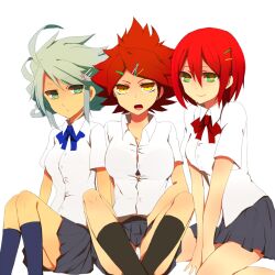  3girls bad_id bad_pixiv_id bra breasts genderswap_(mtf) green_eyes inazuma_eleven inazuma_eleven_(series) kiyama_hiroto lingerie medium_breasts multiple_girls nagumo_haruya nashieda open_mouth panties rule_63 short_hair skirt suzuno_fuusuke underwear upskirt white_panties yellow_eyes 