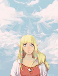  blonde_hair blue_eyes commentary english_commentary female hair_tubes highres jewelry lips long_hair manda_schank nose pointy_ears princess_zelda solo the_legend_of_zelda the_legend_of_zelda:_skyward_sword upper_body 