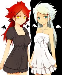  2girls bad_id bad_pixiv_id black_vs_white genderswap_(mtf) green_eyes inazuma_eleven inazuma_eleven_(series) long_hair multiple_girls nagumo_haruya nashieda red_hair rule_63 suzuno_fuusuke yellow_eyes 