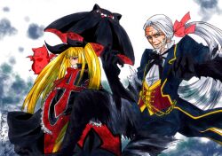  1boy arc_system_works bat blazblue blonde_hair blue_eyes butler cross dress feline female gii girl long_hair male nago ponytail rachel_alucard red_eyes twintails umbrella valkenhayn_r_hellsing vampire werewolf white_hair 