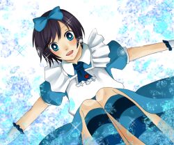  alice_(wonderland)_(cosplay) alice_in_wonderland black_hair blue_eyes cosplay kingdom_hearts kingdom_hearts_358/2_days ribbon striped striped_legwear xion xion_(kingdom_hearts) 