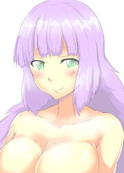  aqua_eyes breasts commentary_request female gastropher gundam gundam_exa large_breasts long_hair nude purple_hair solo sthesia_awar_nono 