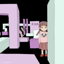  bad_drawr_id bad_id bad_link braid brown_hair chunko female hat invisible madotsuki mafurako oekaki pink_shirt scarf shirt skirt yume_nikki 